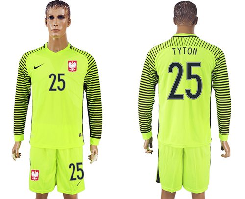 Poland #25 Tyton Green Long Sleeves Goalkeeper Soccer Country Jersey